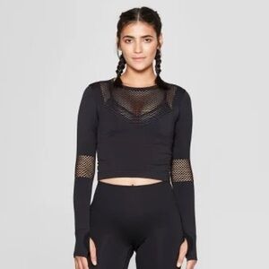 Joy Lab Women's Black Mesh Long Sleeve Top